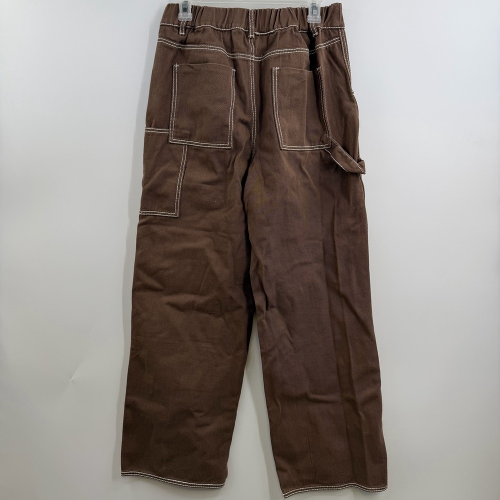 Aaron & Amber Brown Carpenter Wide Leg Pants L Utility Contrast Stitch NWT - Picture 3 of 7
